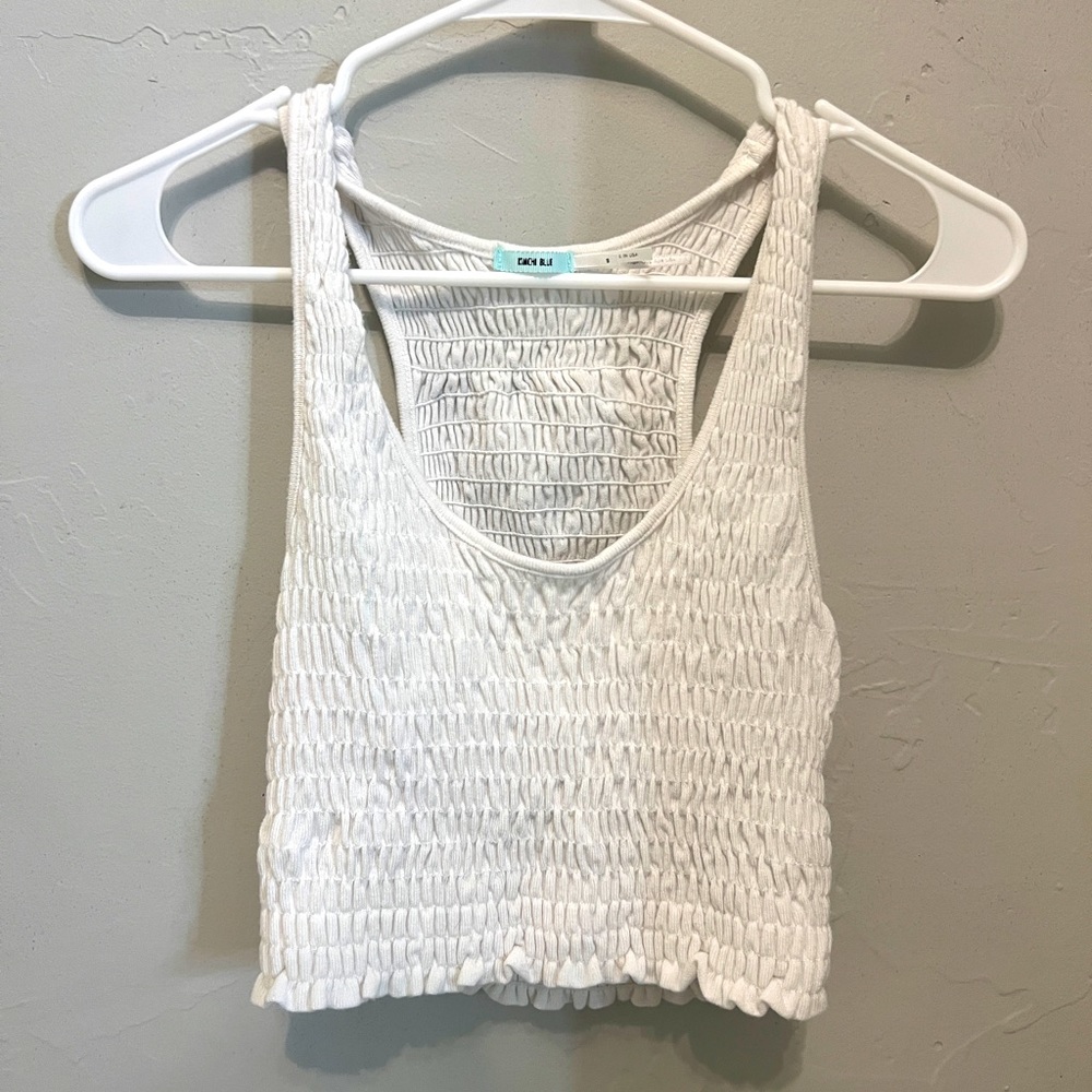 White tank preppy top. Size S. stretchy/can fit bigger. worn once!